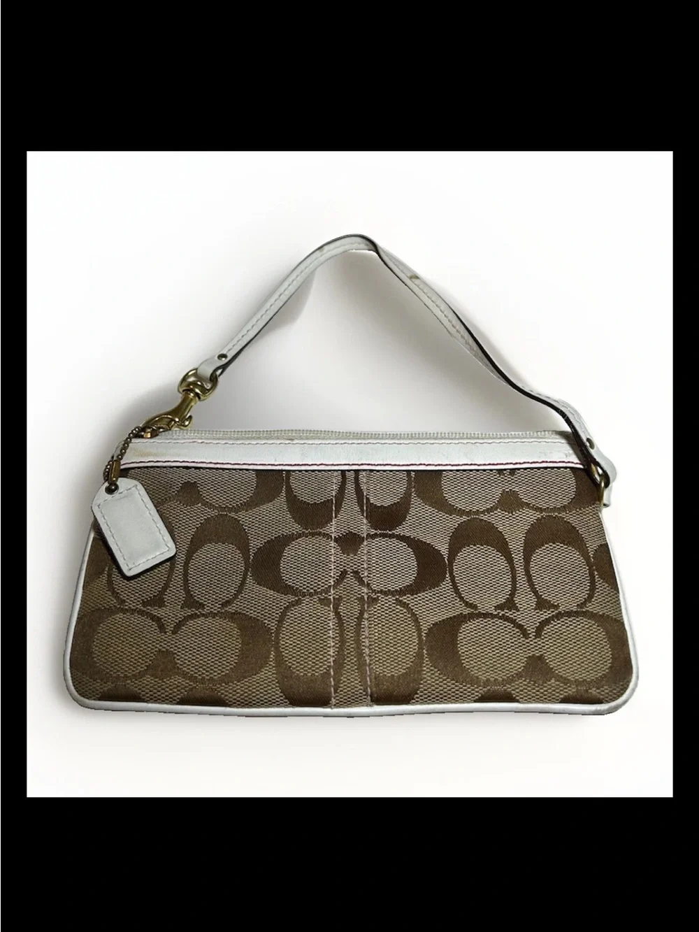 Coach Poppy Wristlet, Floral Appliqué Signature Canvas, White Leather Trim Brass